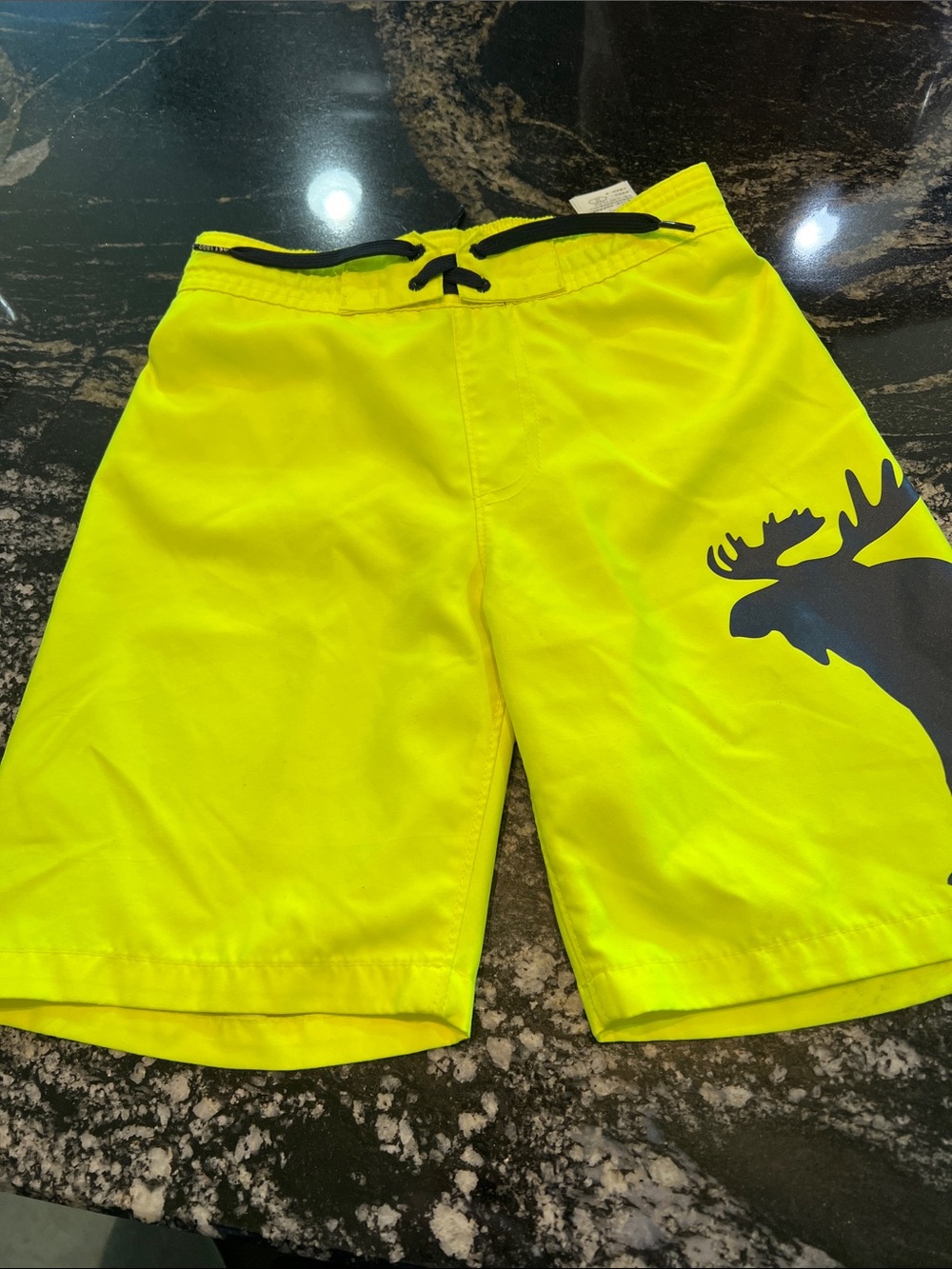 abercrombie kids Neon Yellow Swim Trunks with Black Moose Graphic